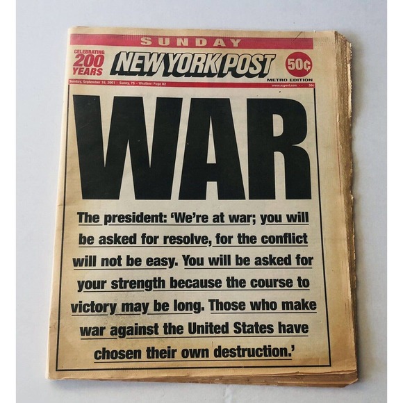 Vintage New York Post September 2001 Edition War WTC Attack on America NYPD FDNY - Picture 1 of 10